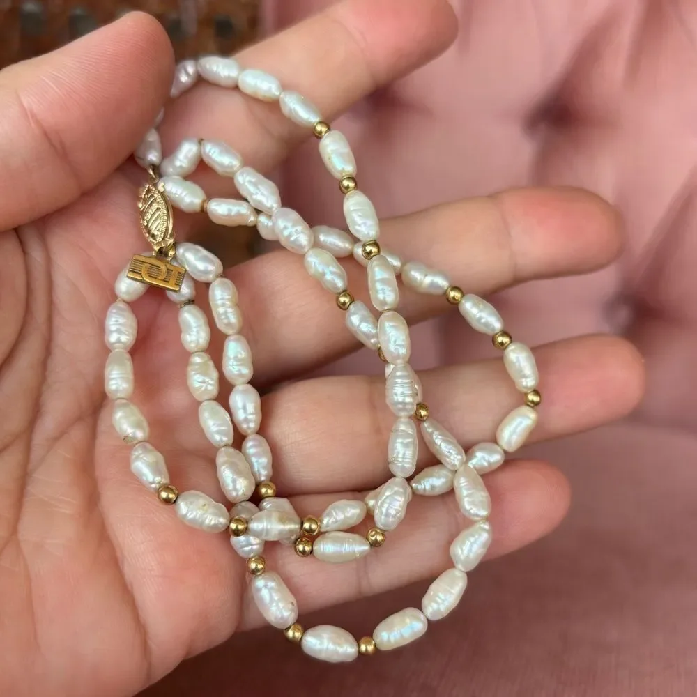 Freshwater Pearl Bracelet 14K Gold Clasp | Triple Strand | Vintage
